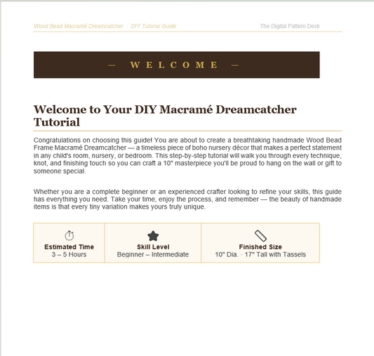 DIY macrame dreamcatcher with wood beads - 10-14 inch boho home decor pattern