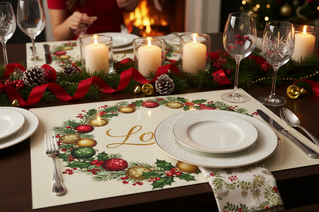 Festive & Functional: Christmas Love Waterproof Placemats for Holiday Entertaining