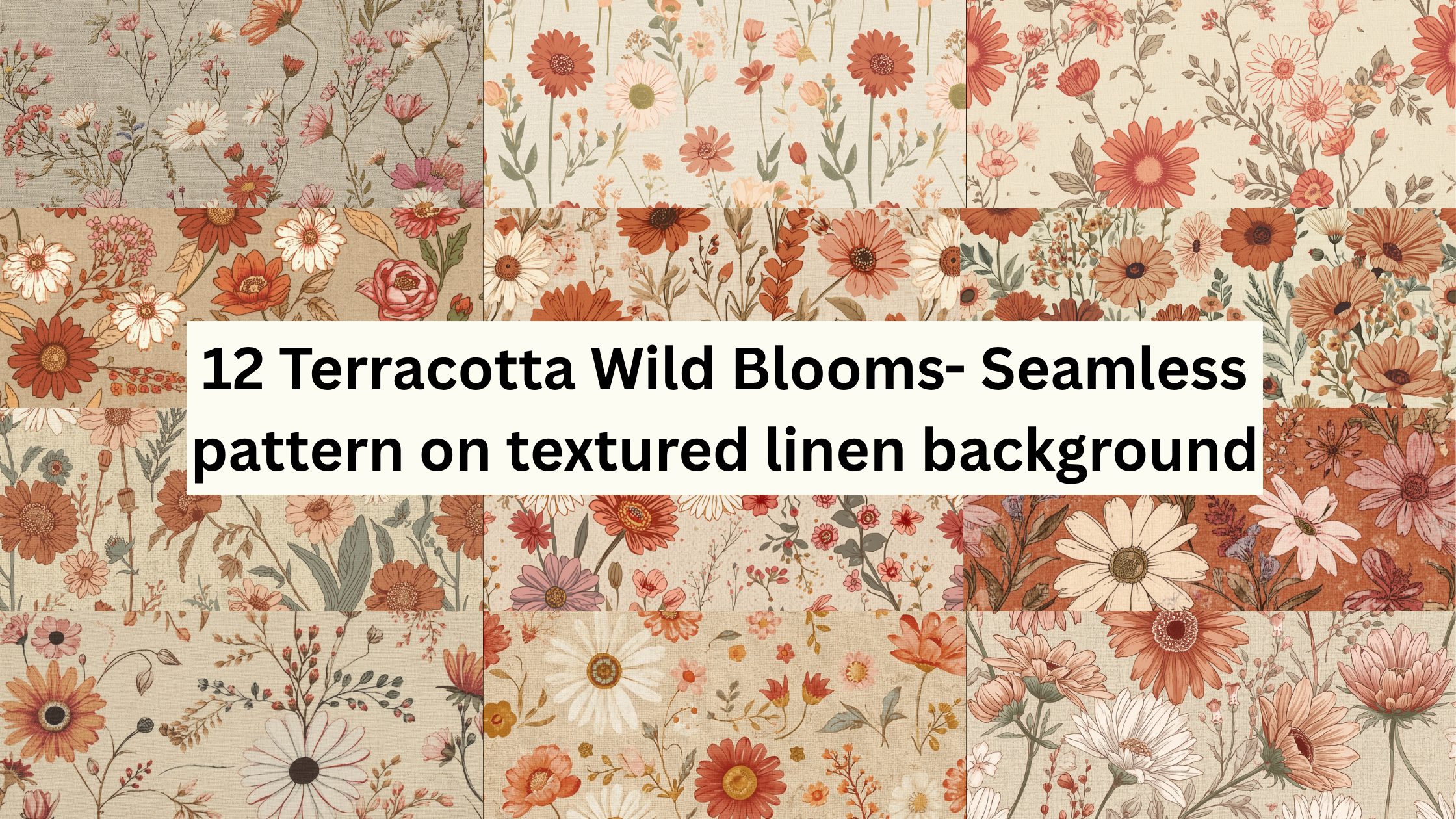 Terracotta Wild Blooms Seamless Pattern — 12 PNG Files | Commercial License | Instant Download