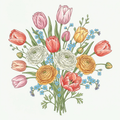 Spring Bouquet Transfer Pattern — Tulips, Ranunculus & Forget-Me-Nots