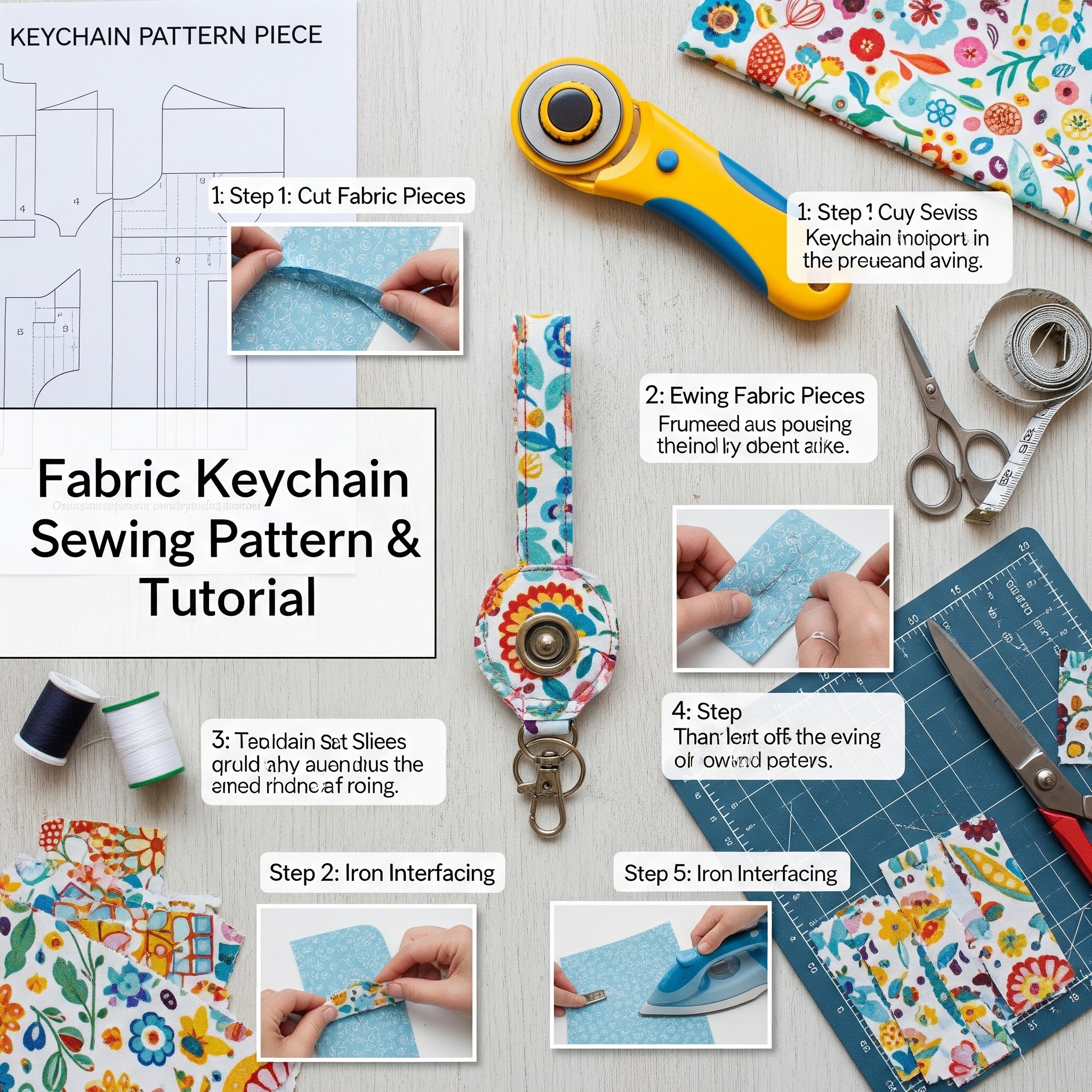 Fabric Keychain Sewing Pattern & Tutorial