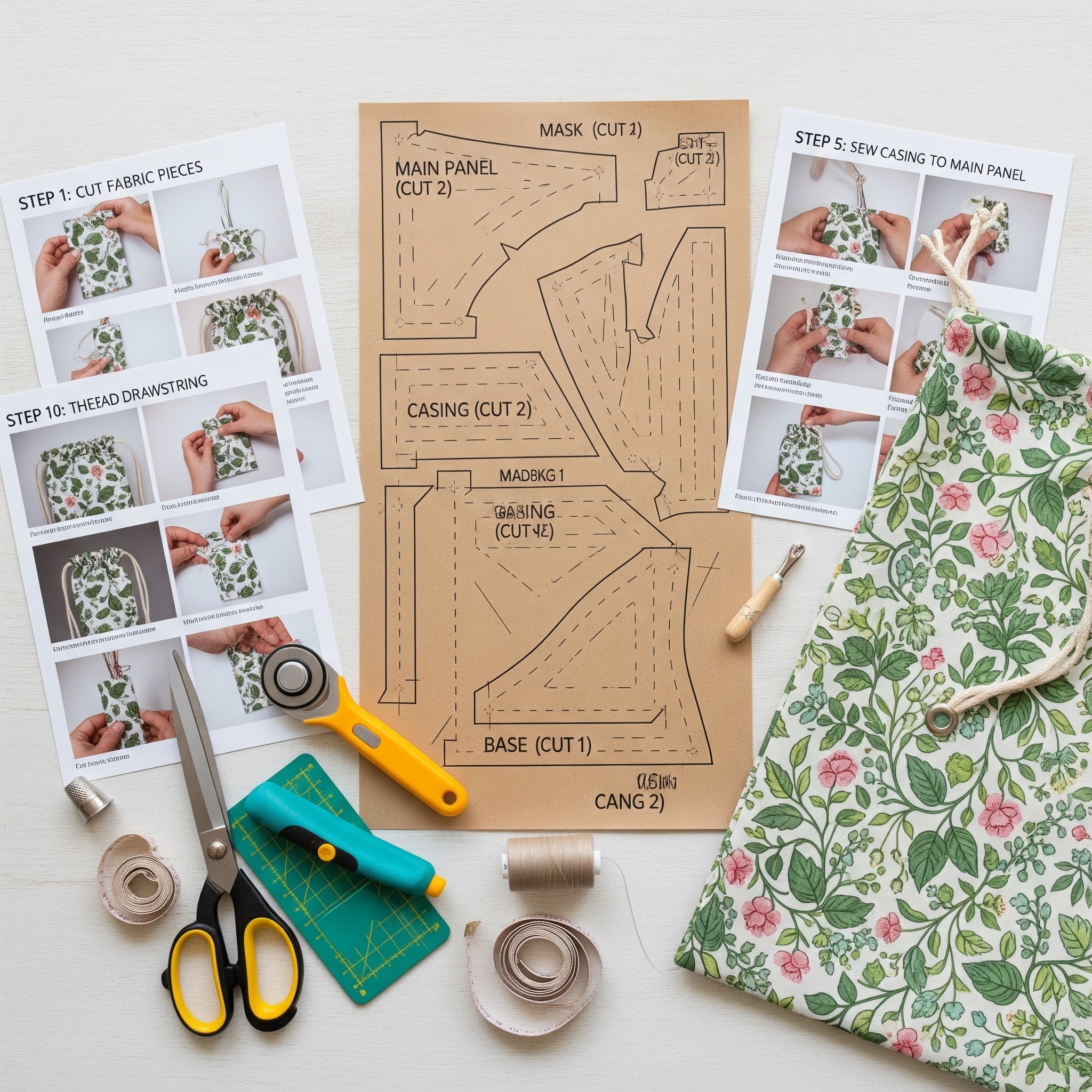 Drawstring Bag Sewing Pattern & Tutorial