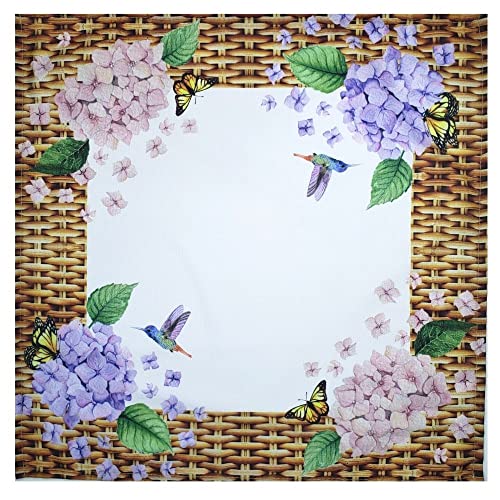 Decorative mat with floral and butterfly design on a woven background