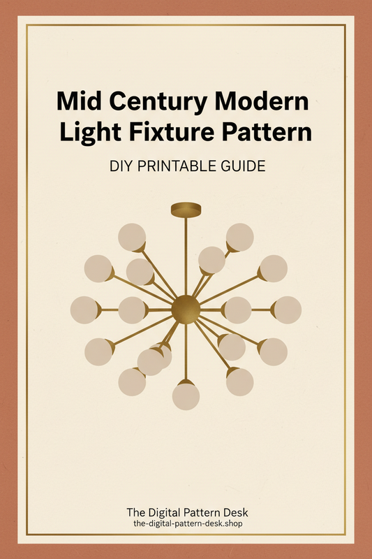 Cover of a DIY printable guide for a mid-century modern light fixture pattern with a chandelier illustration on a beige background.